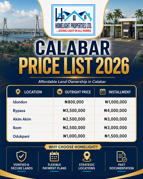 Homelight Properties Calabar Price List 2026