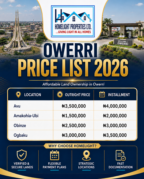 Homelight Properties Owerri Price List 2026